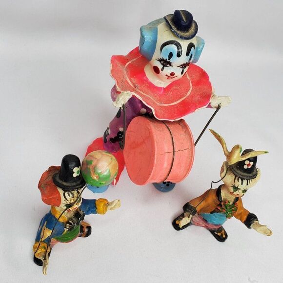 Vintage Creepy Scary Dirty Halloween Clown Figurines Paper Mache Nightmare Fuel - Picture 2 of 10